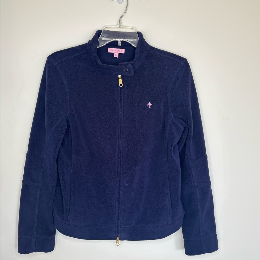 BN1 Lilly Pulitzer Cozy Fleece Jacket Full Zip Navy Blue Mock neck Coastal Small